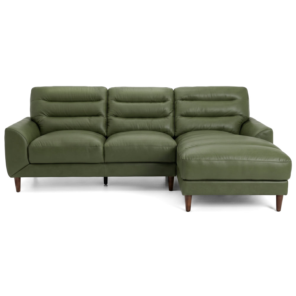Barton Green Leather Right Facing Sectional Sofa
