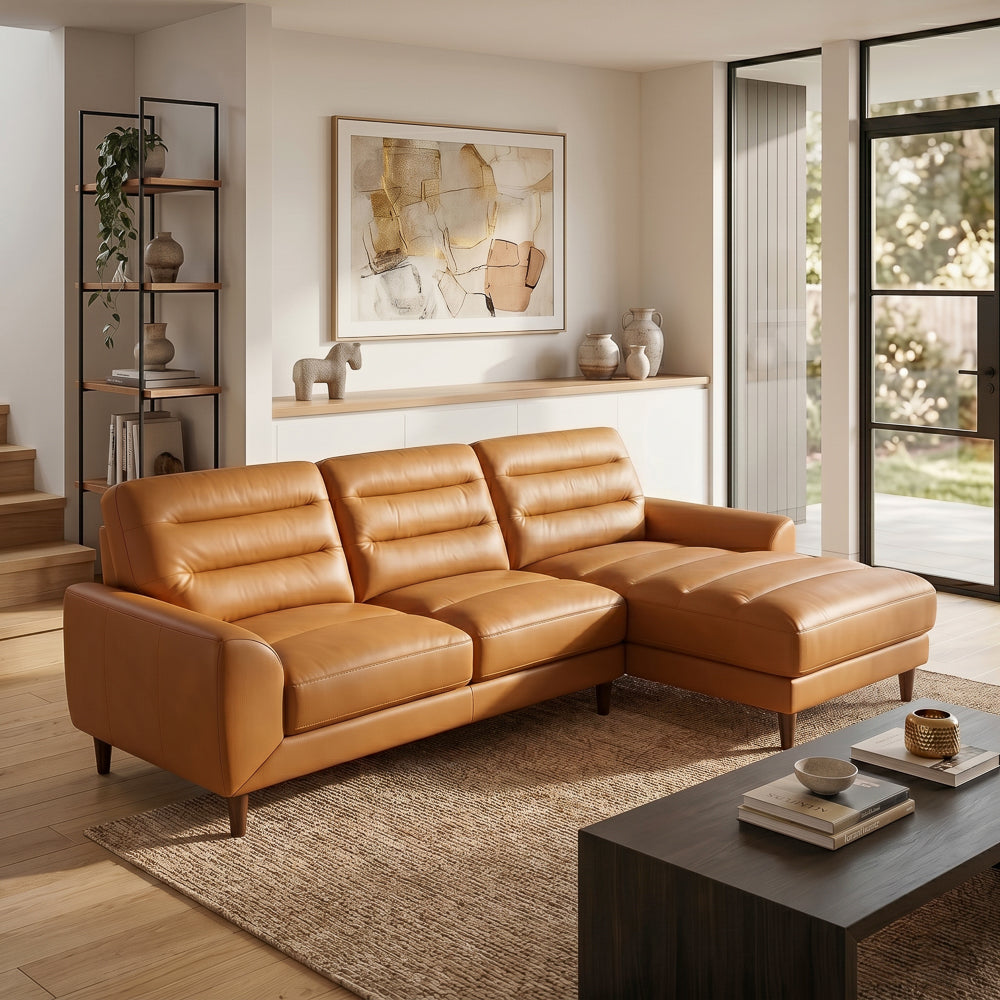 Barton Tan Leather Right Facing Sectional Sofa