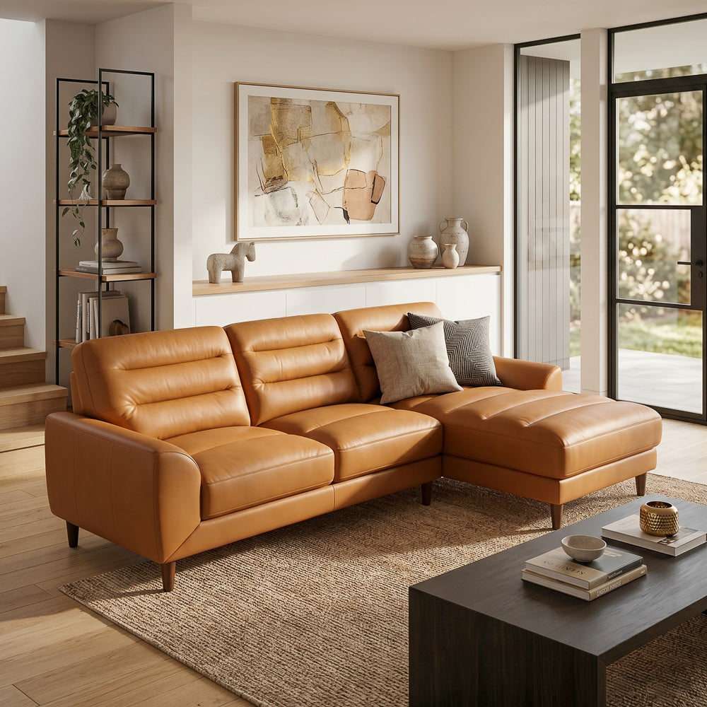 Barton Tan Leather Right Facing Sectional Sofa