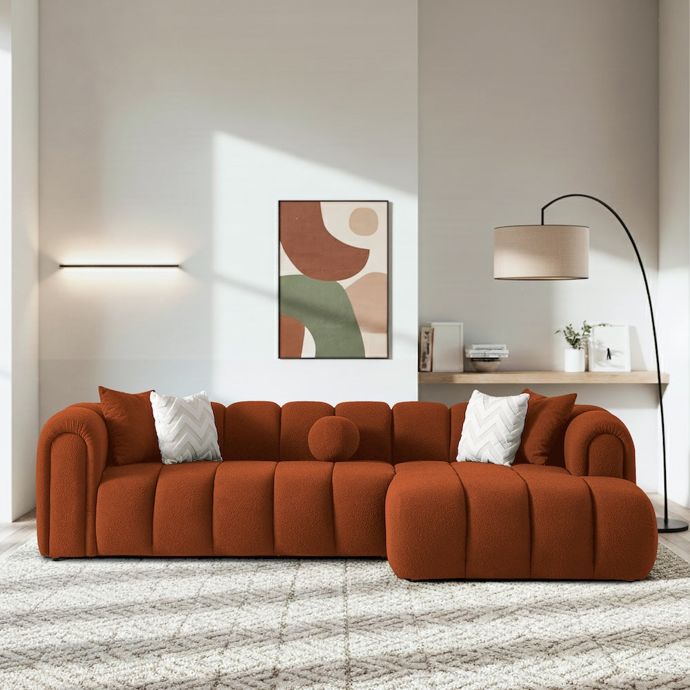Bella Burnt Orange Boucle Right Sectional Sofa