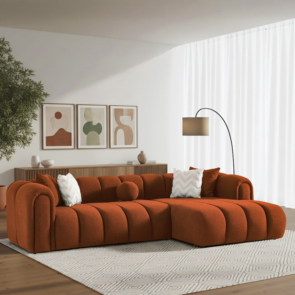 Bella Burnt Orange Boucle Right Sectional Sofa
