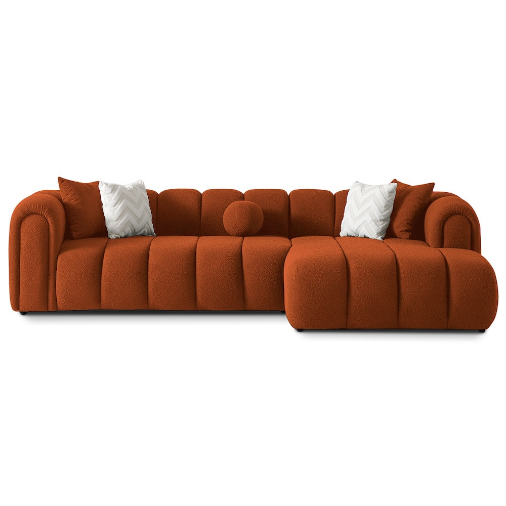 Bella Burnt Orange Boucle Right Sectional Sofa
