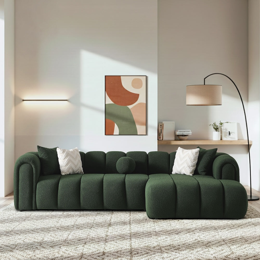 Bella Dark Green Boucle Right Sectional Sofa