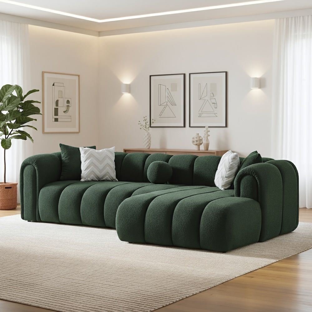 Bella Dark Green Boucle Right Sectional Sofa
