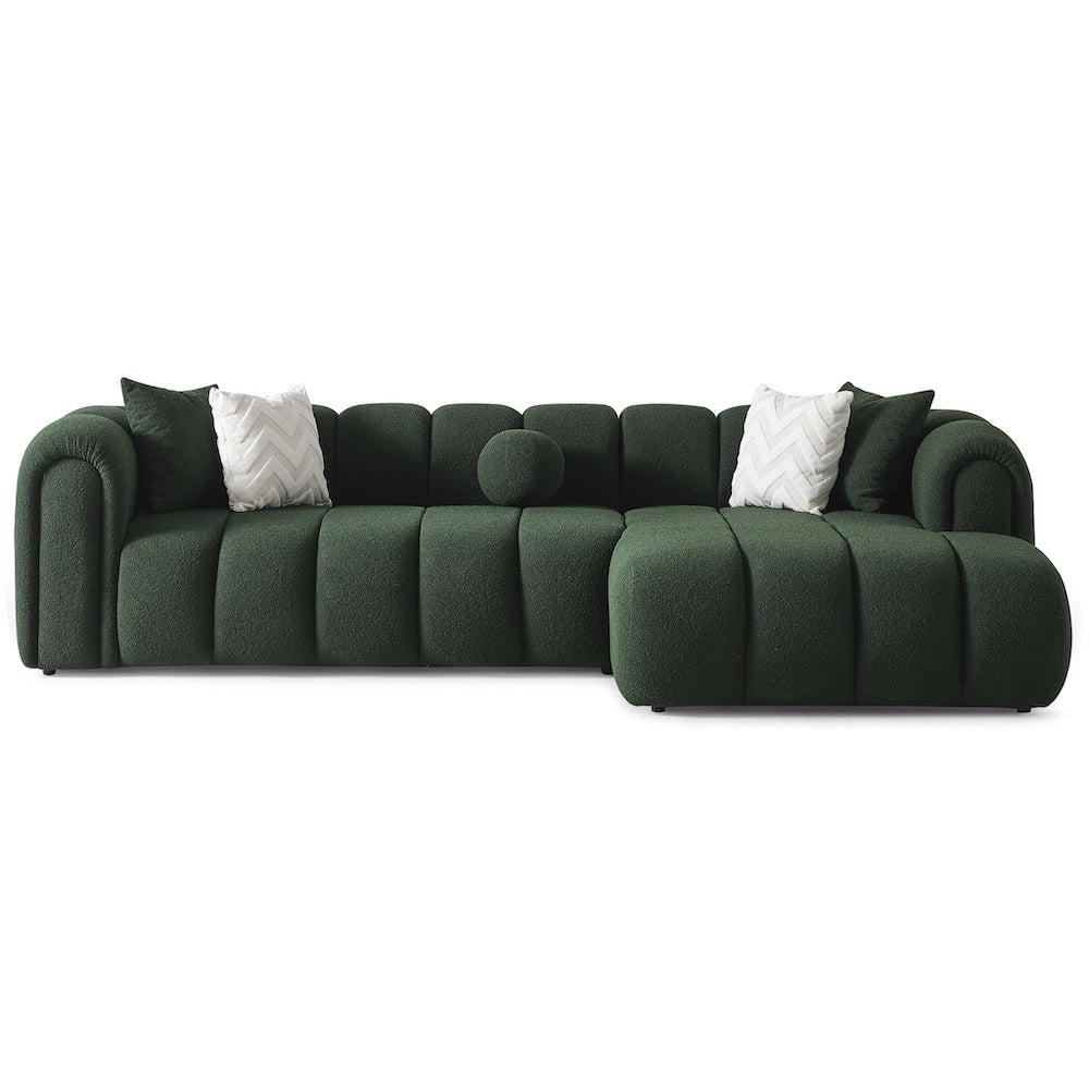 Bella Dark Green Boucle Right Sectional Sofa