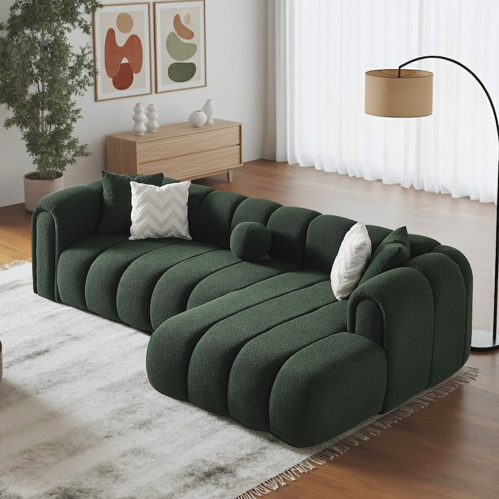 Bella Dark Green Boucle Right Sectional Sofa
