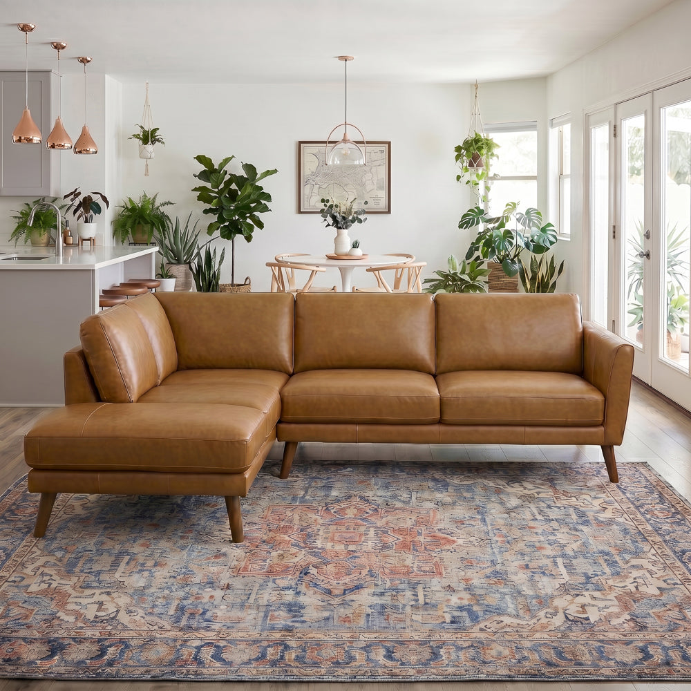 Bexley Tan Leather Sectional Sofa Left Facing Chaise