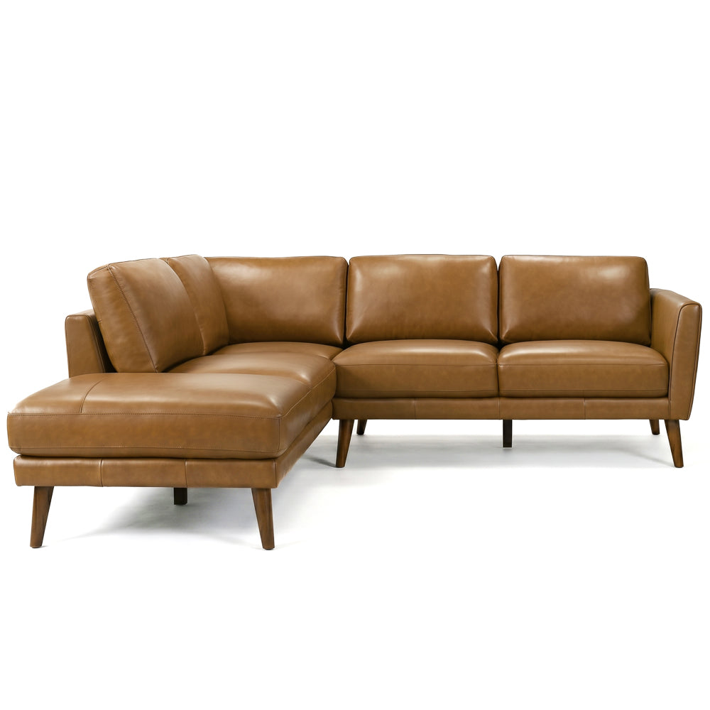 Bexley Tan Leather Sectional Sofa Left Facing Chaise