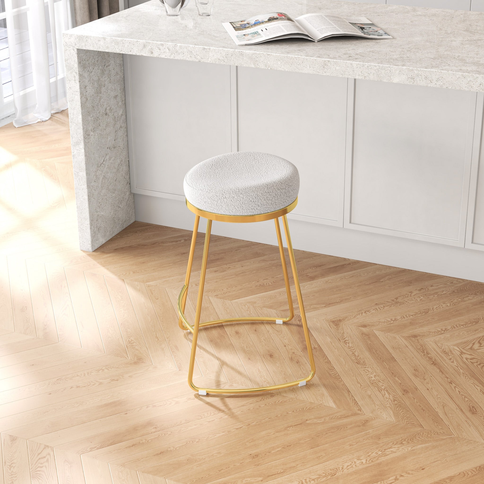 Bissel Beige Boucle Counter Stool