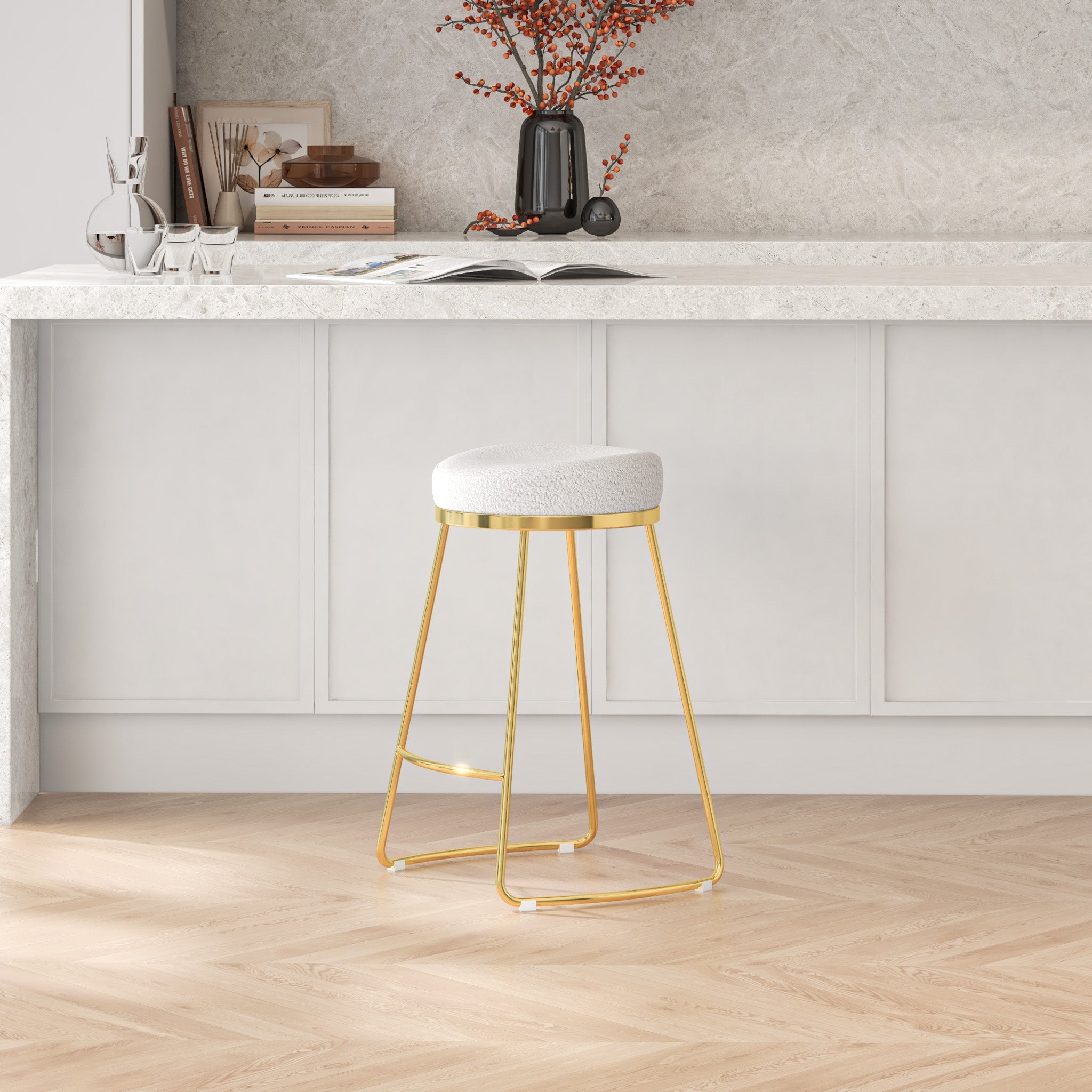 Bissel Beige Boucle Counter Stool
