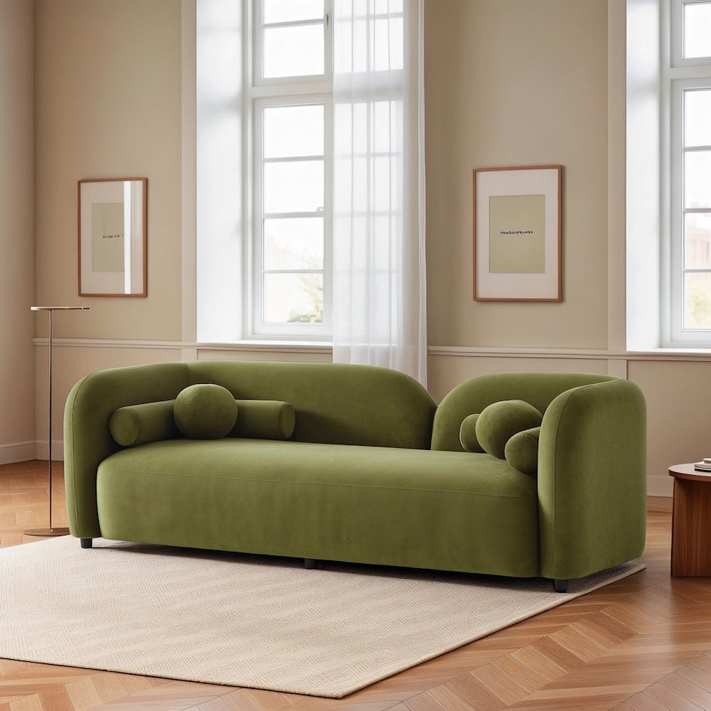 Bodrum Olive Green Velvet Curved Sofa