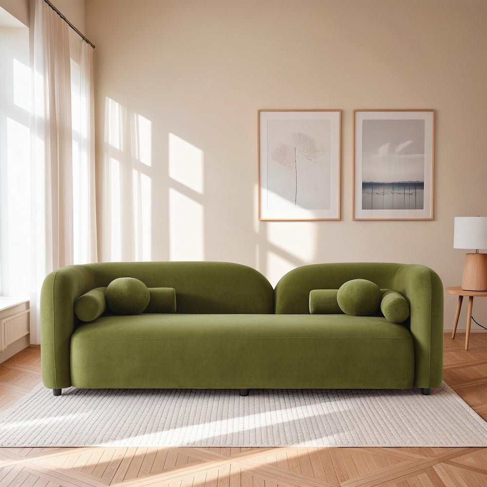 Bodrum Olive Green Velvet Curved Sofa