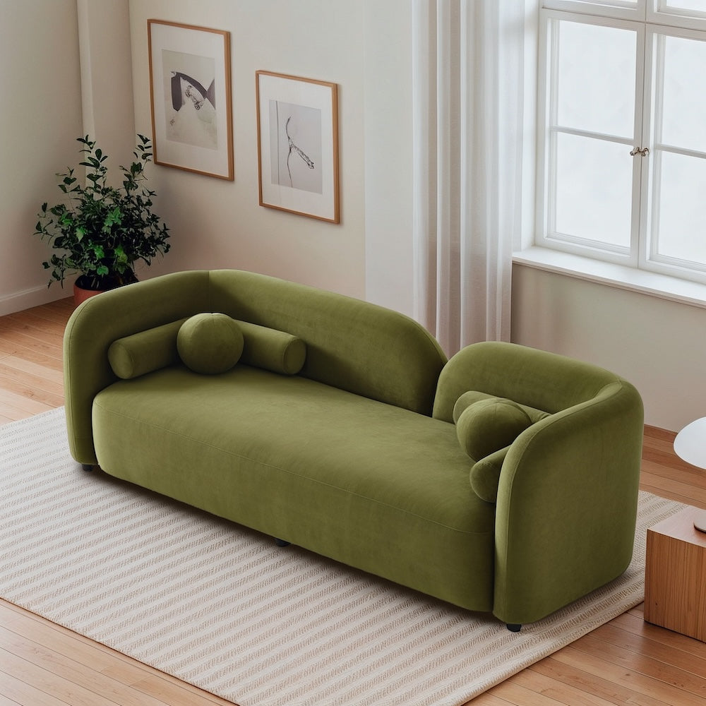 Bodrum Olive Green Velvet Curved Sofa