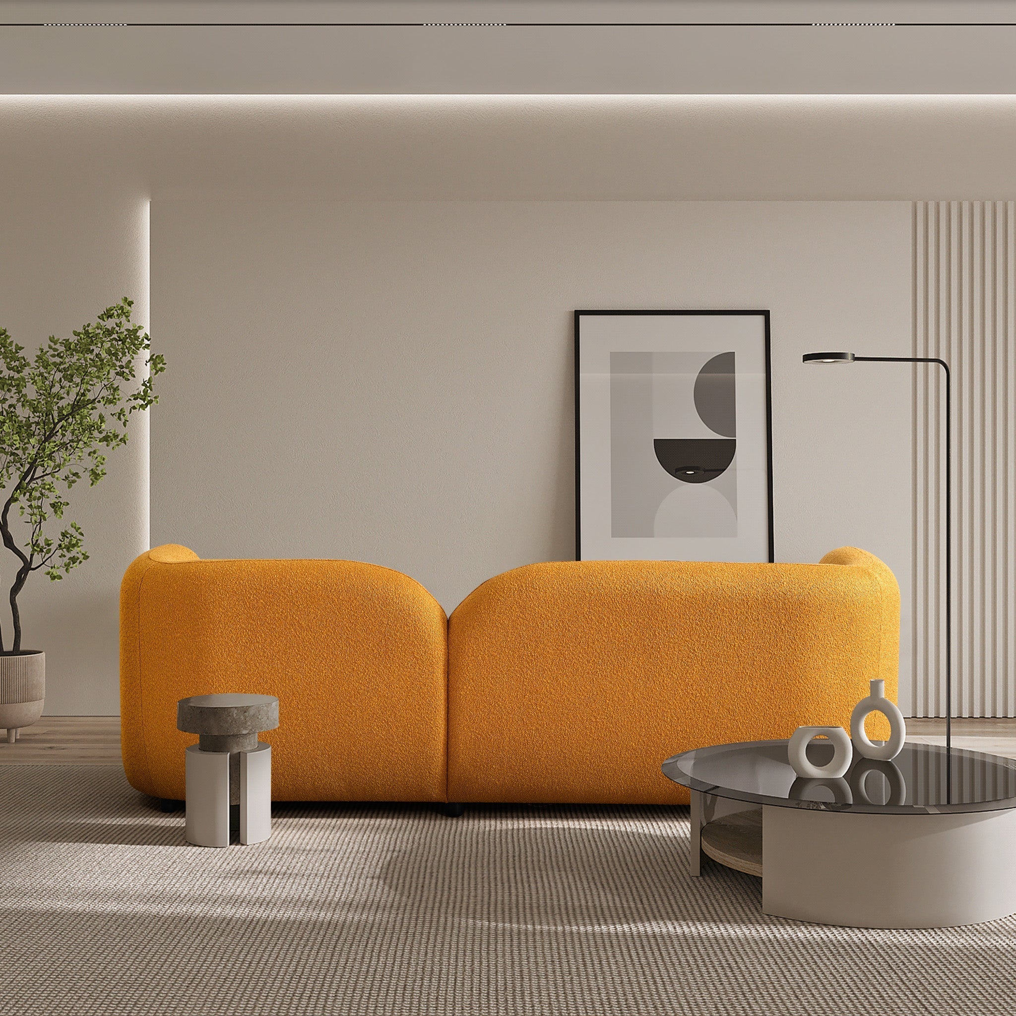 Bodrum Dark Yellow Boucle Curved Sofa
