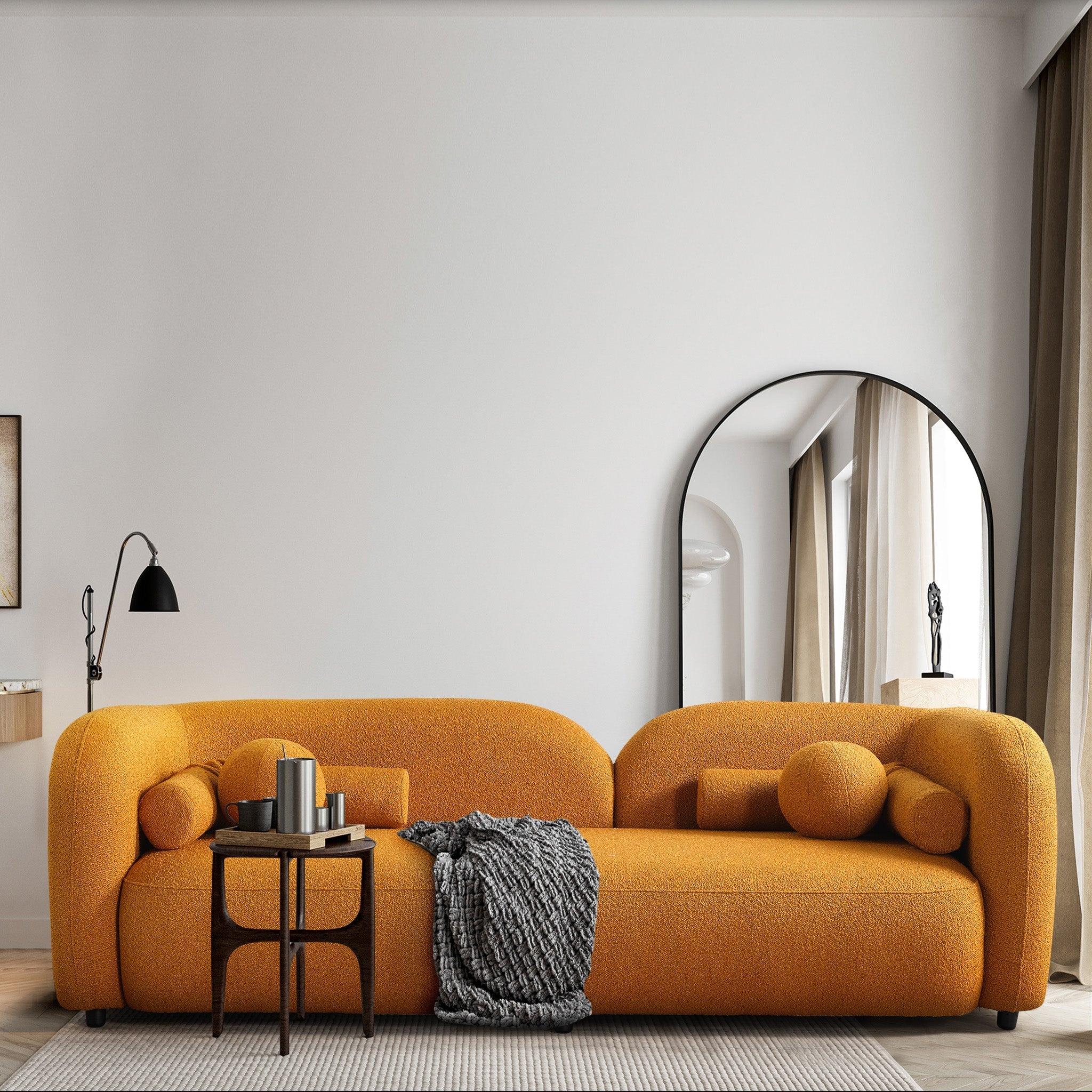 Bodrum Dark Yellow Boucle Curved Sofa