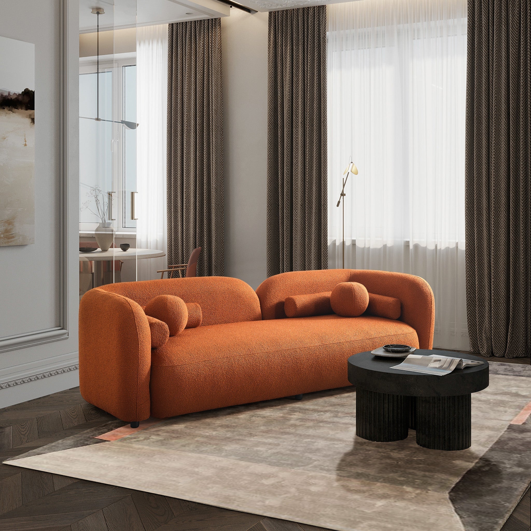 Bodrum Burnt Orange Boucle Curved Sofa