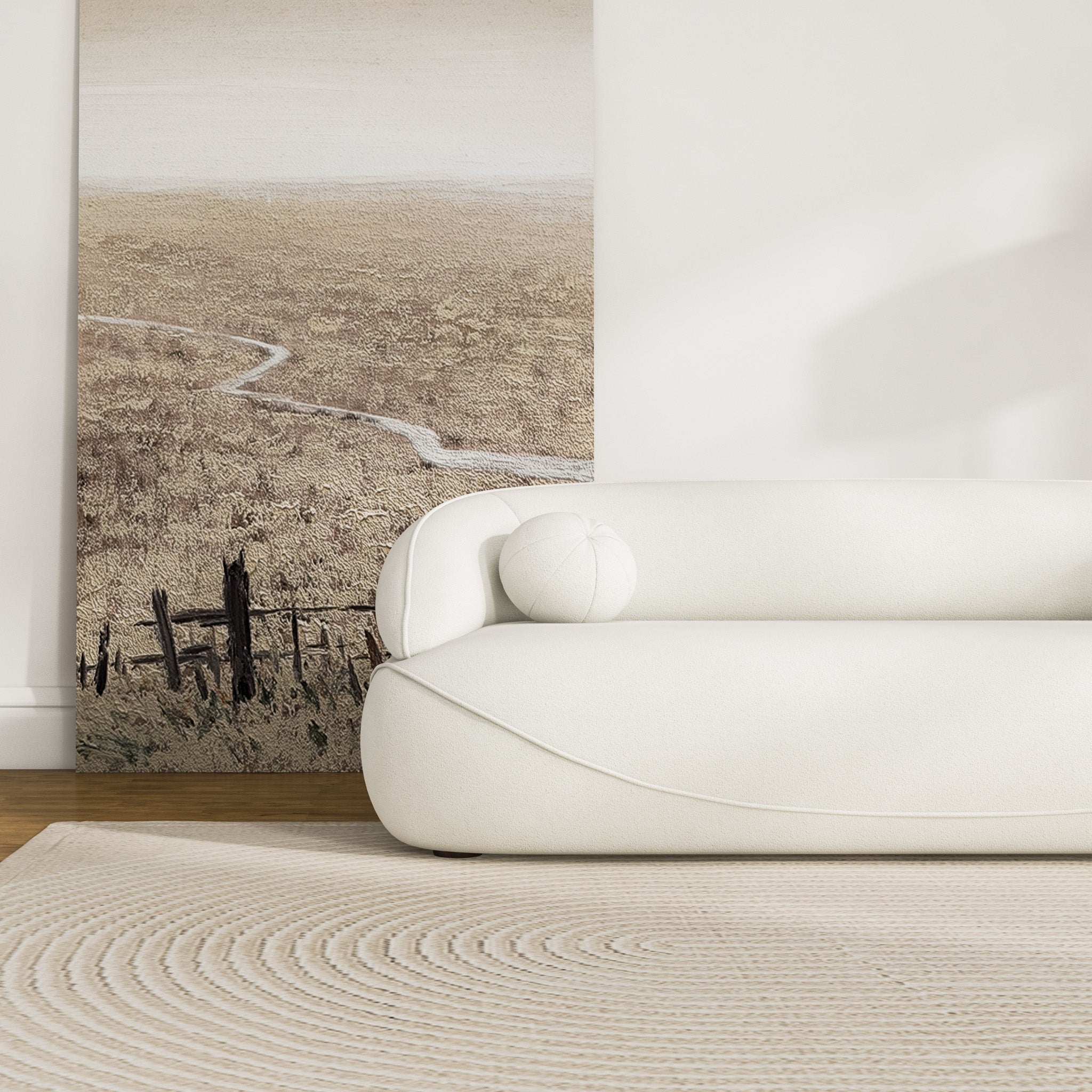 Brody White Boucle Fabric Sofa