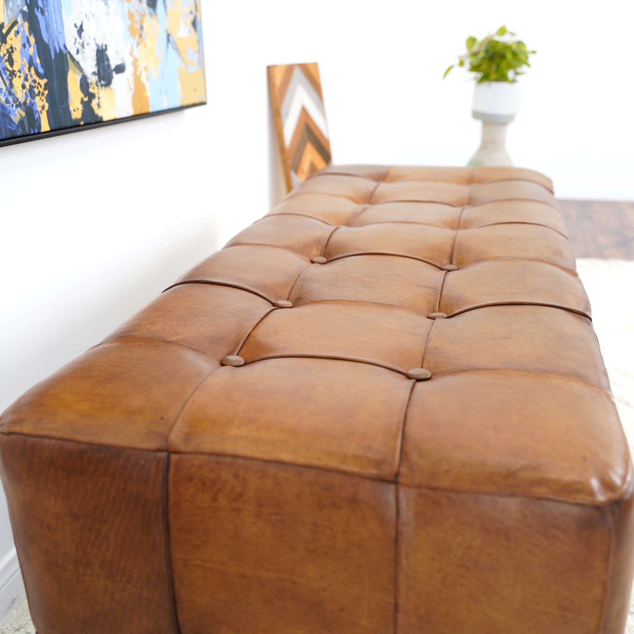 Bunta Tan Genuine Leather Tufted Bench