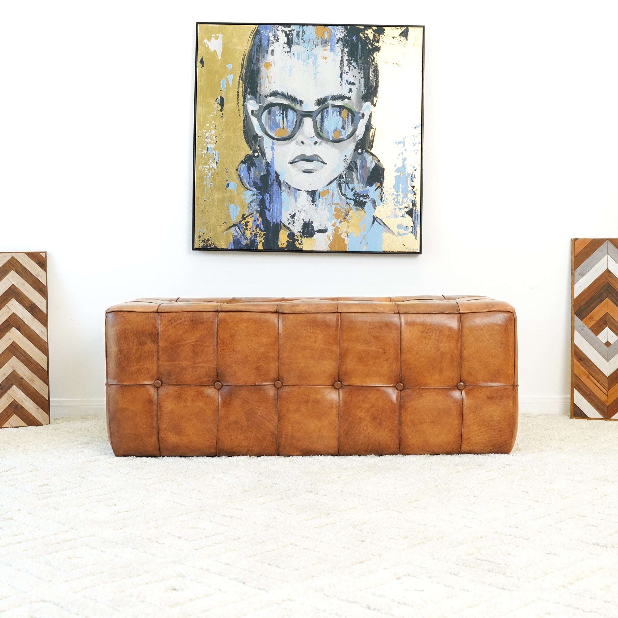 Bunta Tan Genuine Leather Tufted Bench