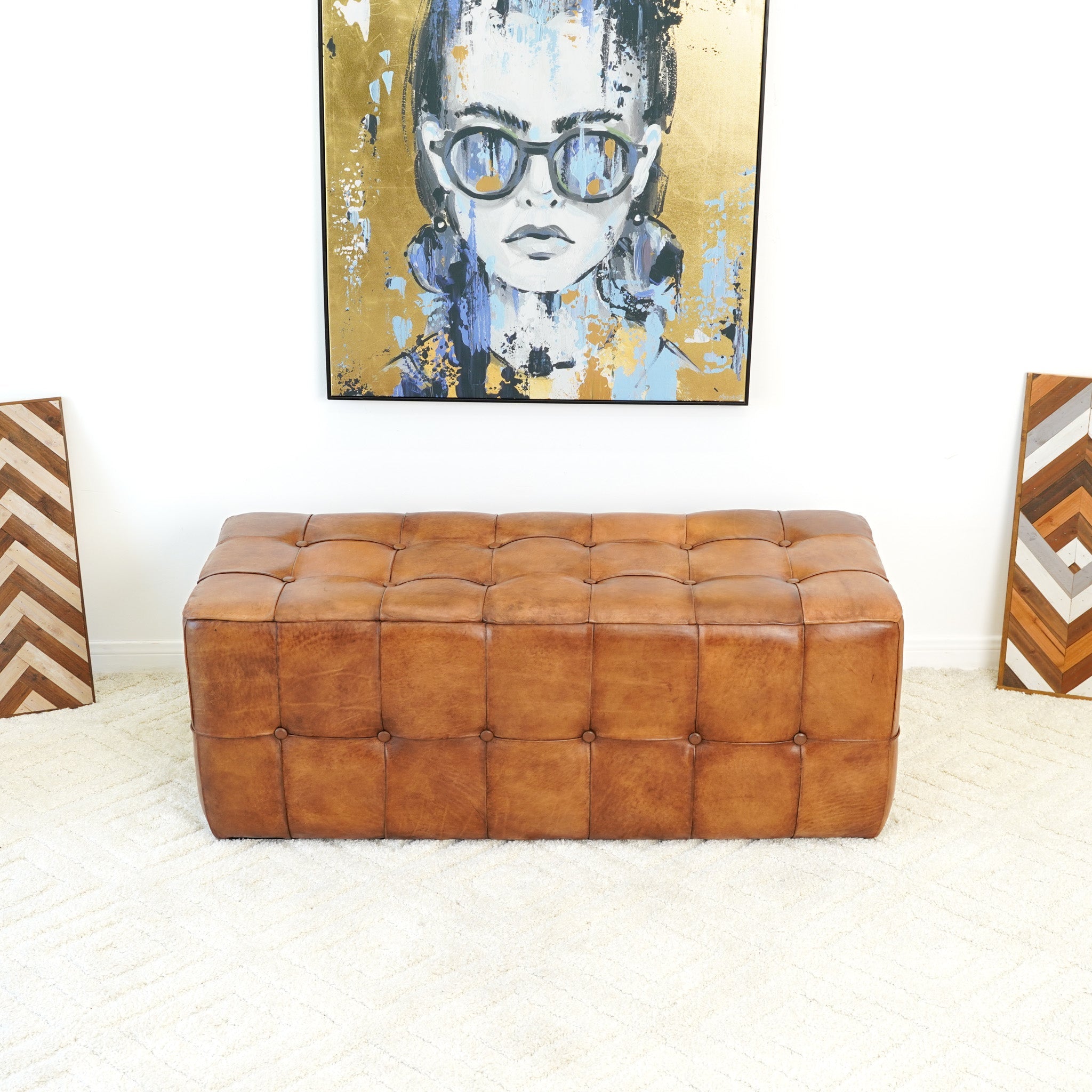 Bunta Tan Genuine Leather Tufted Bench