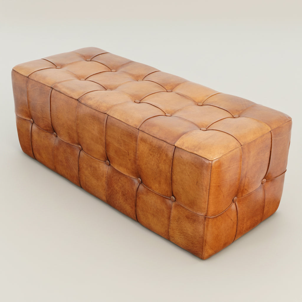 Bunta Tan Genuine Leather Tufted Bench