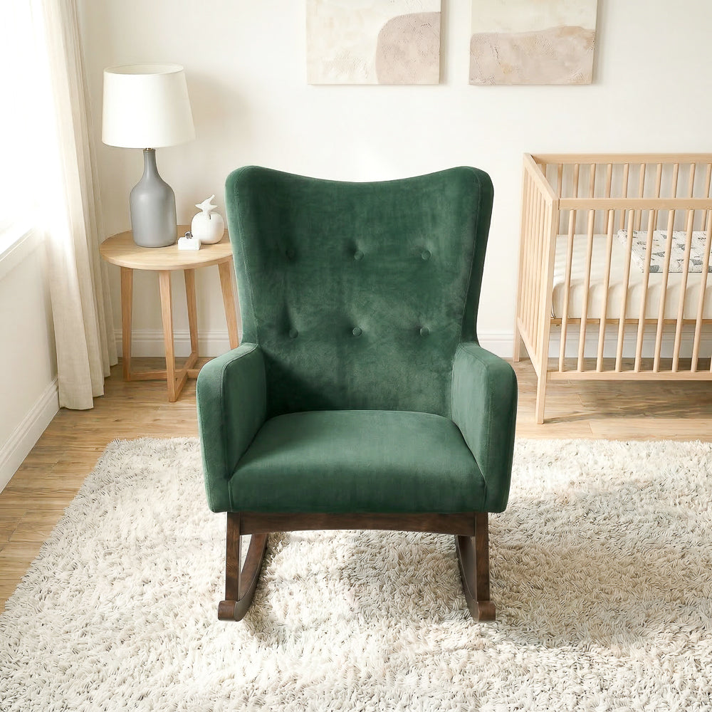Charlotte Green Velvet Fabric Rocking Chair