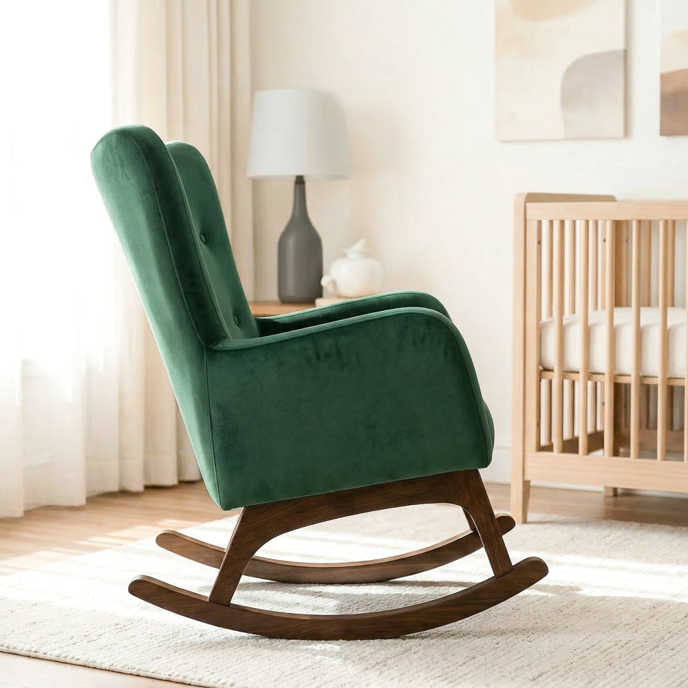 Charlotte Green Velvet Fabric Rocking Chair