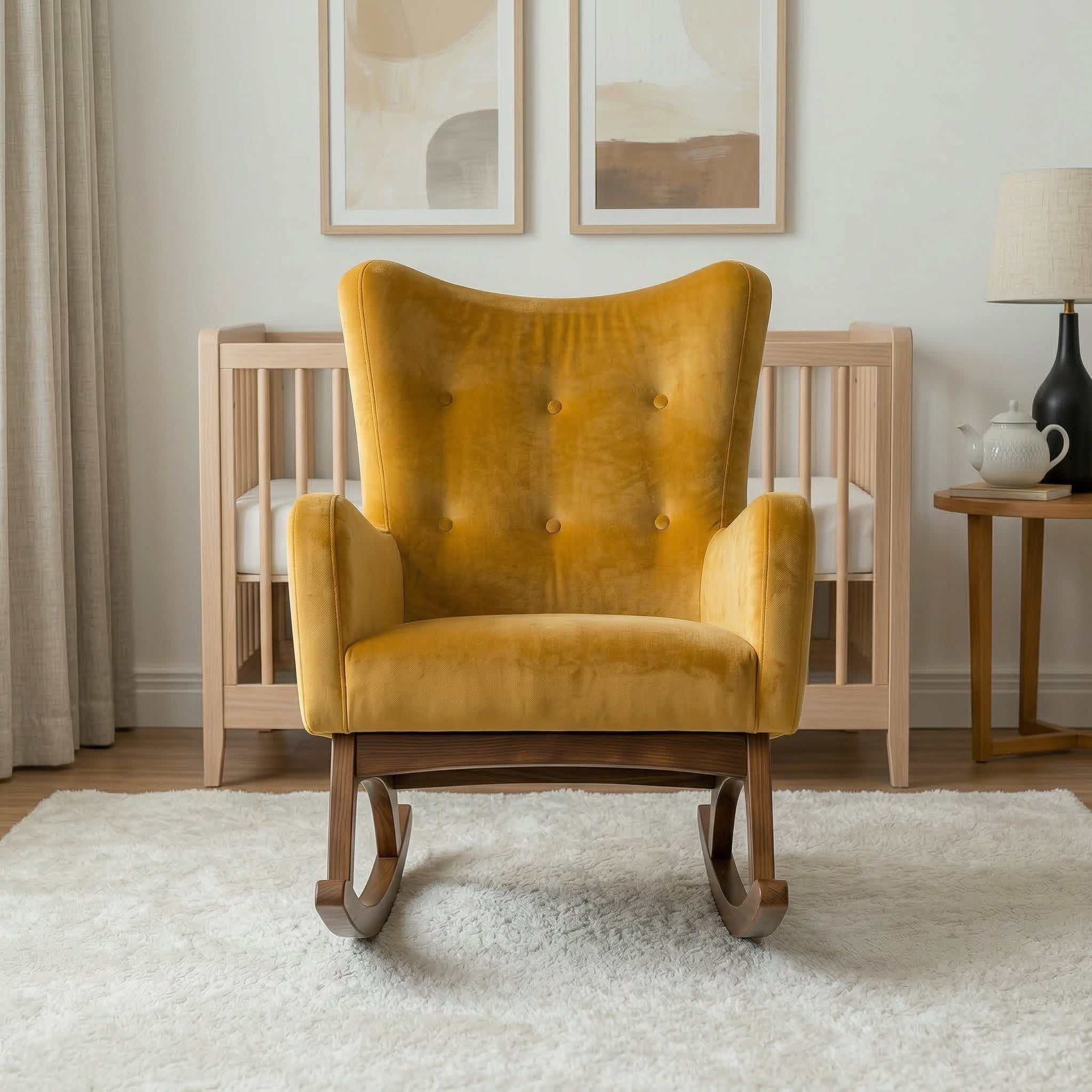 Charlotte Yellow Velvet Rocking Chair