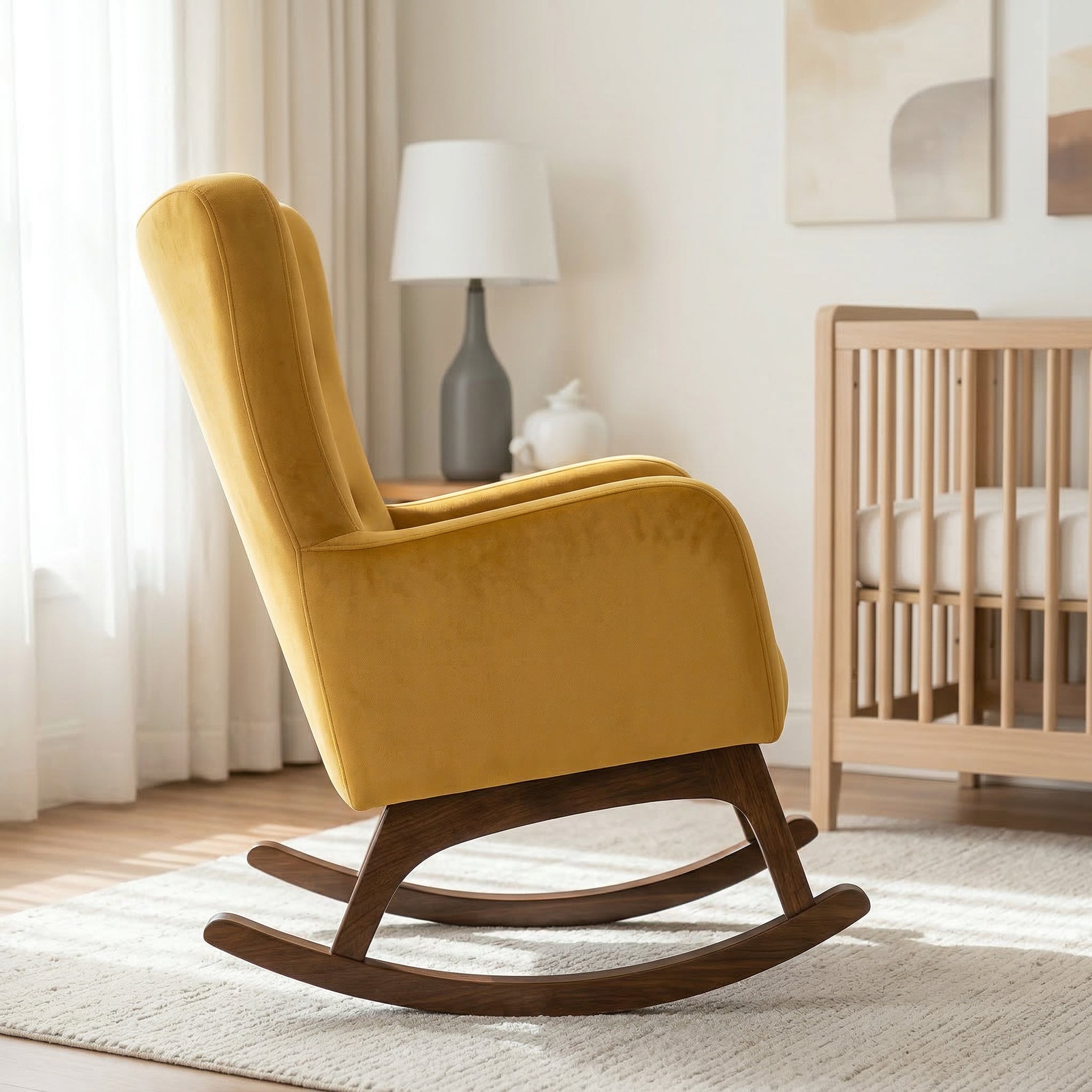 Charlotte Yellow Velvet Rocking Chair