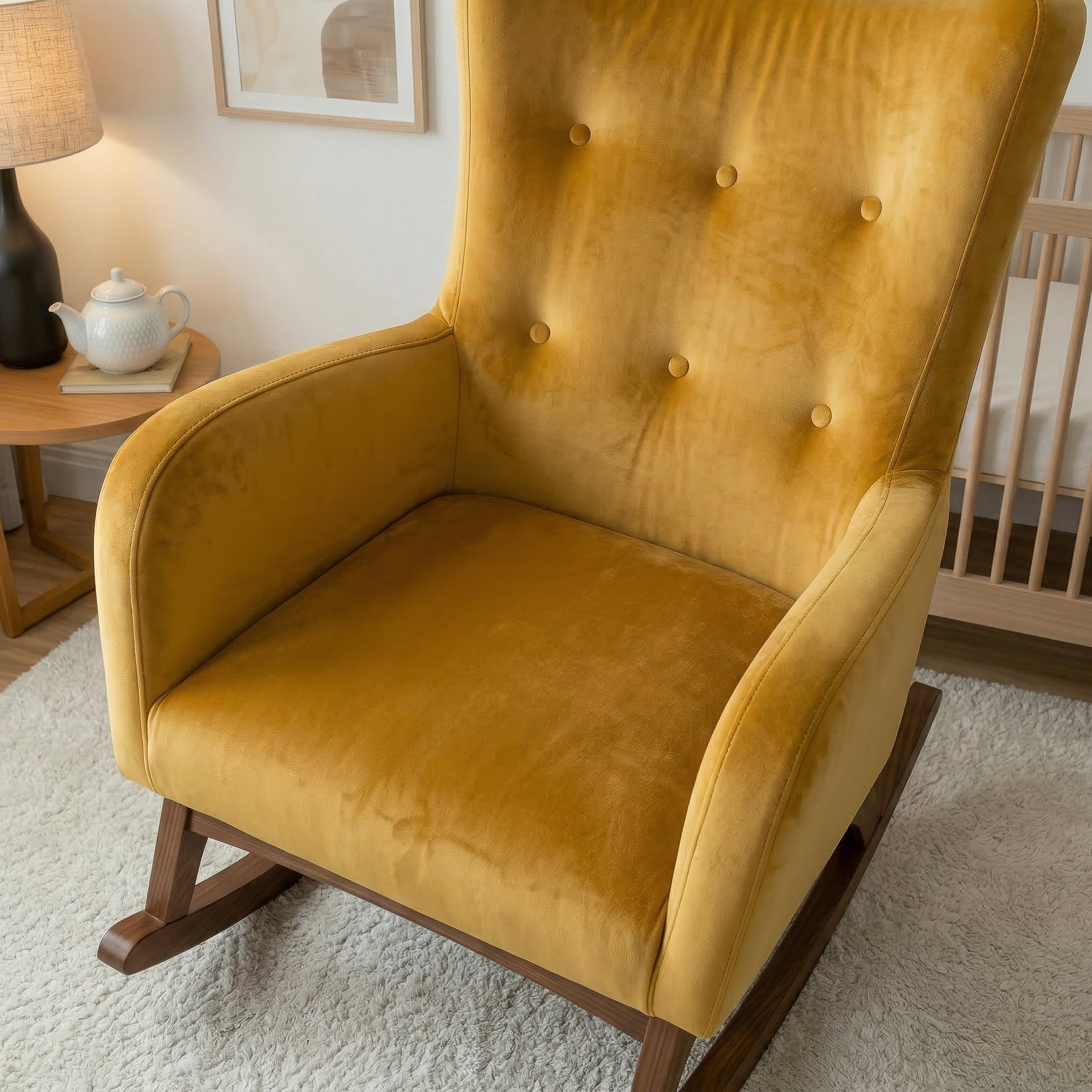 Charlotte Yellow Velvet Rocking Chair