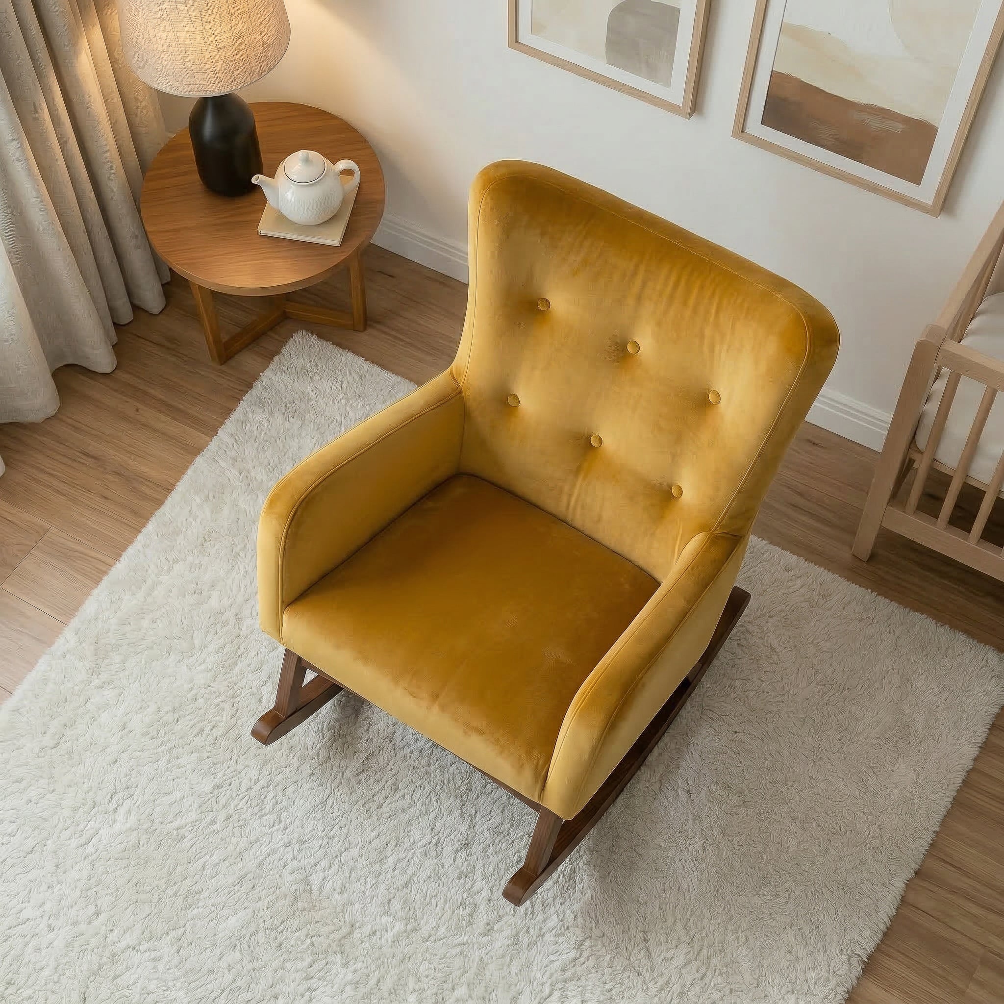 Charlotte Yellow Velvet Rocking Chair