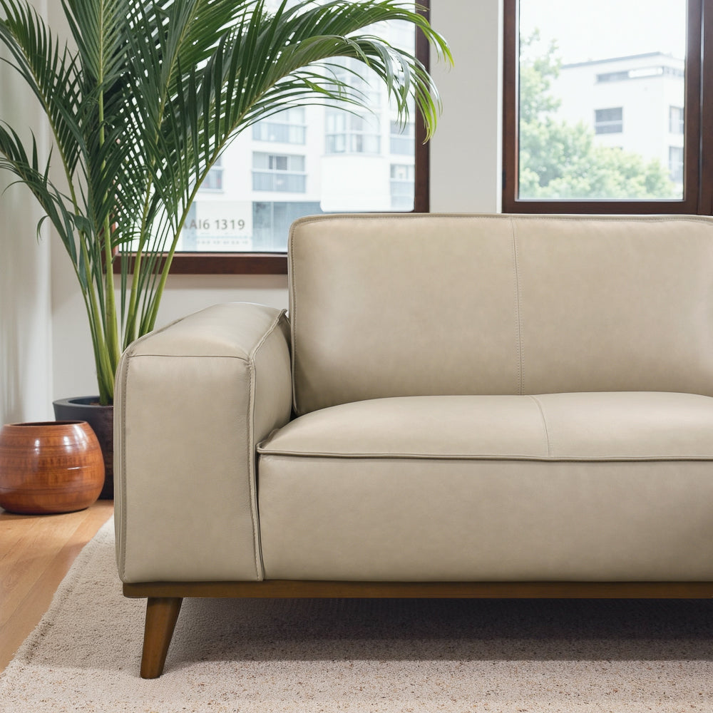 Clifton Beige Leather Sectional Sofa Right Facing Chaise