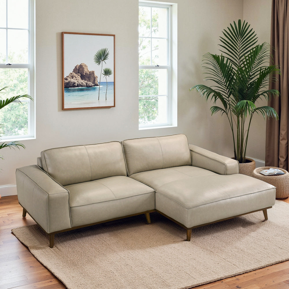 Clifton Beige Leather Sectional Sofa Right Facing Chaise