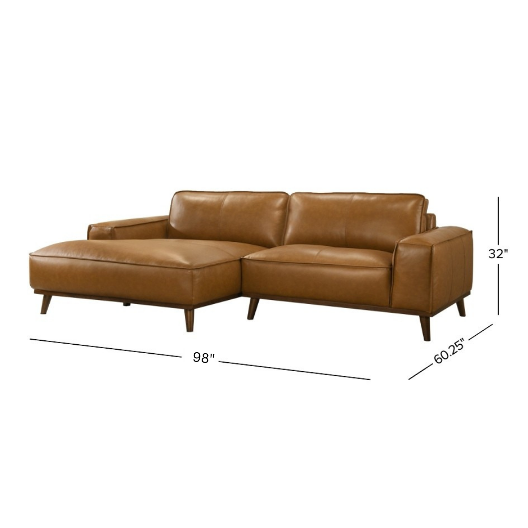 Clifton Beige Leather Sectional Sofa Right Facing Chaise