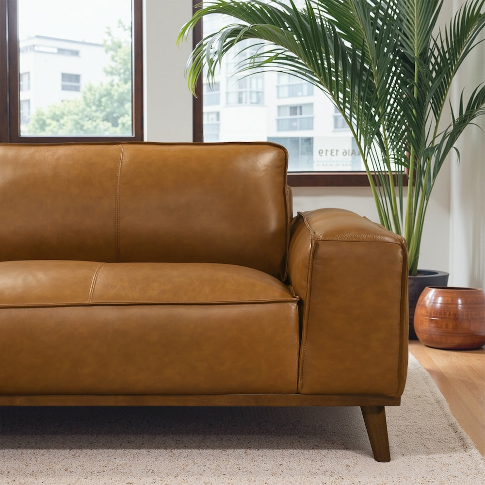 Clifton Tan Leather Sectional Sofa Left Facing Chaise