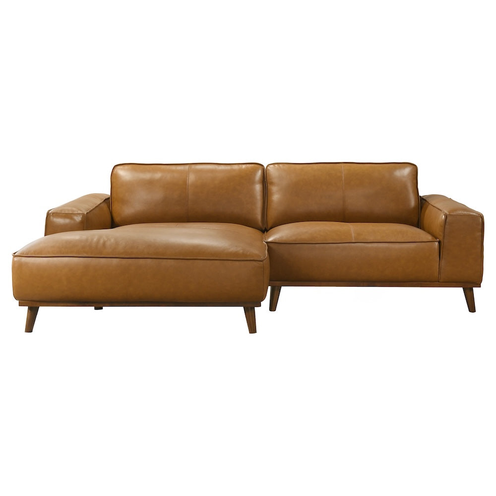 Clifton Tan Leather Sectional Sofa Left Facing Chaise