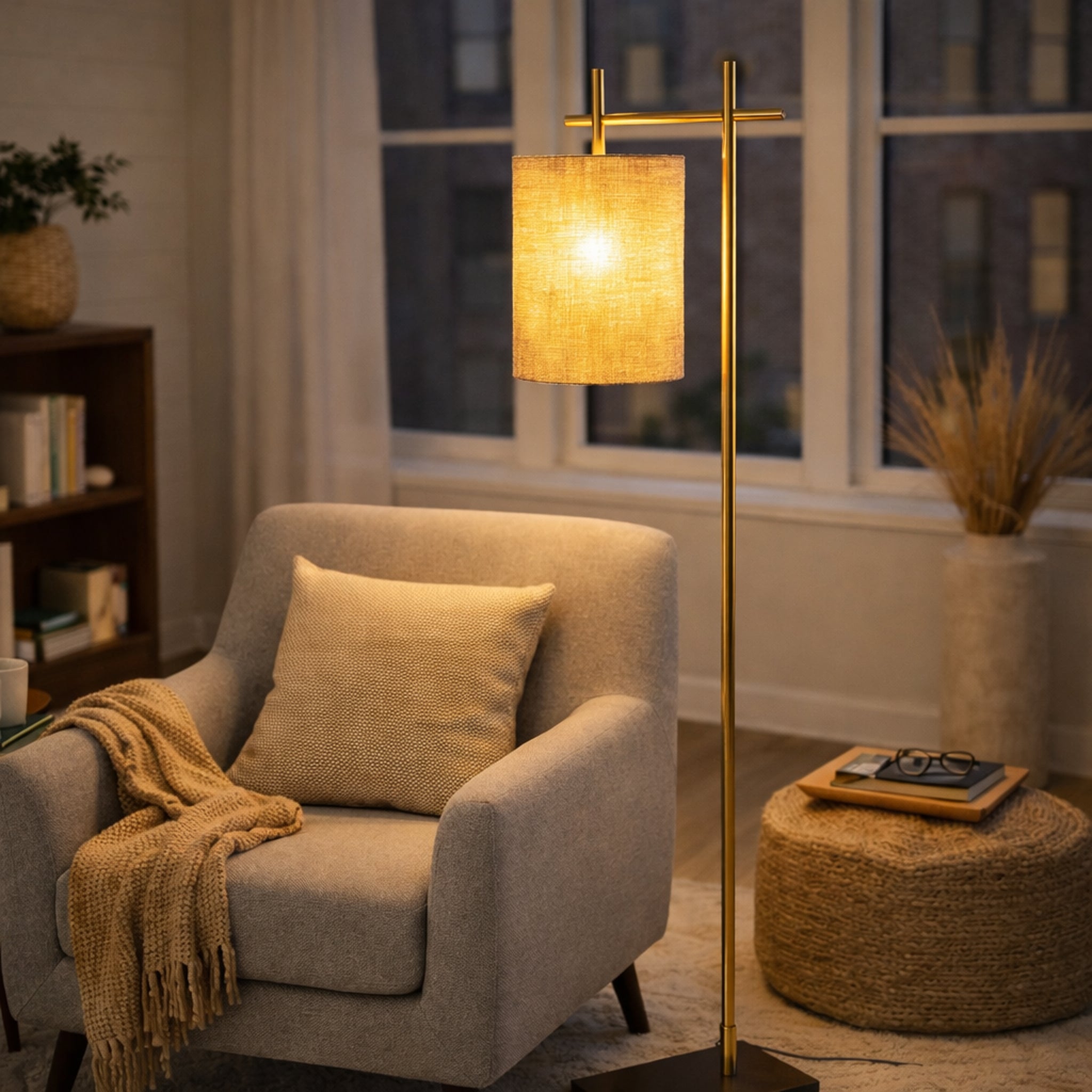 Comet Bamboo Lampshade Floor Lamp - Dark Brown + Bronze