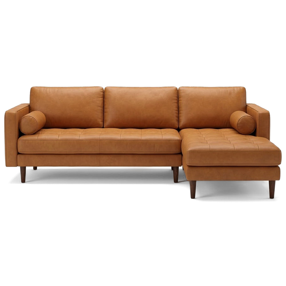 Daphne Tan Leather L Shape Corner Sofa Right Facing Chaise