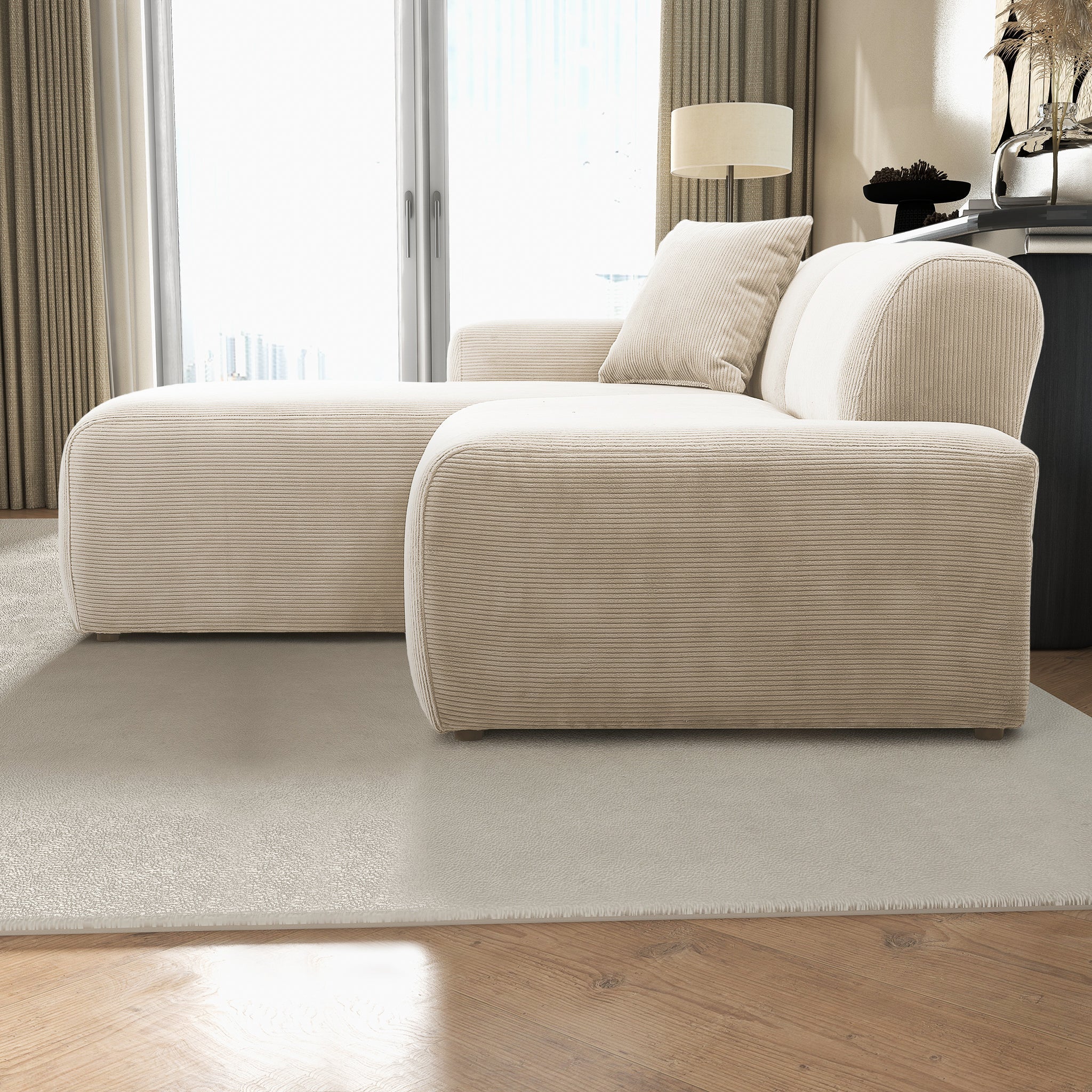 Dexter Cream Corduroy Sectional Left Facing Chaise