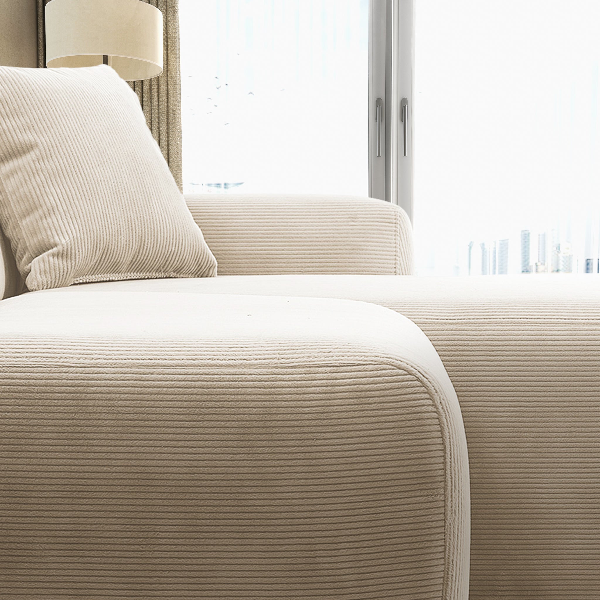 Dexter Cream Corduroy Sectional Right Facing Chaise