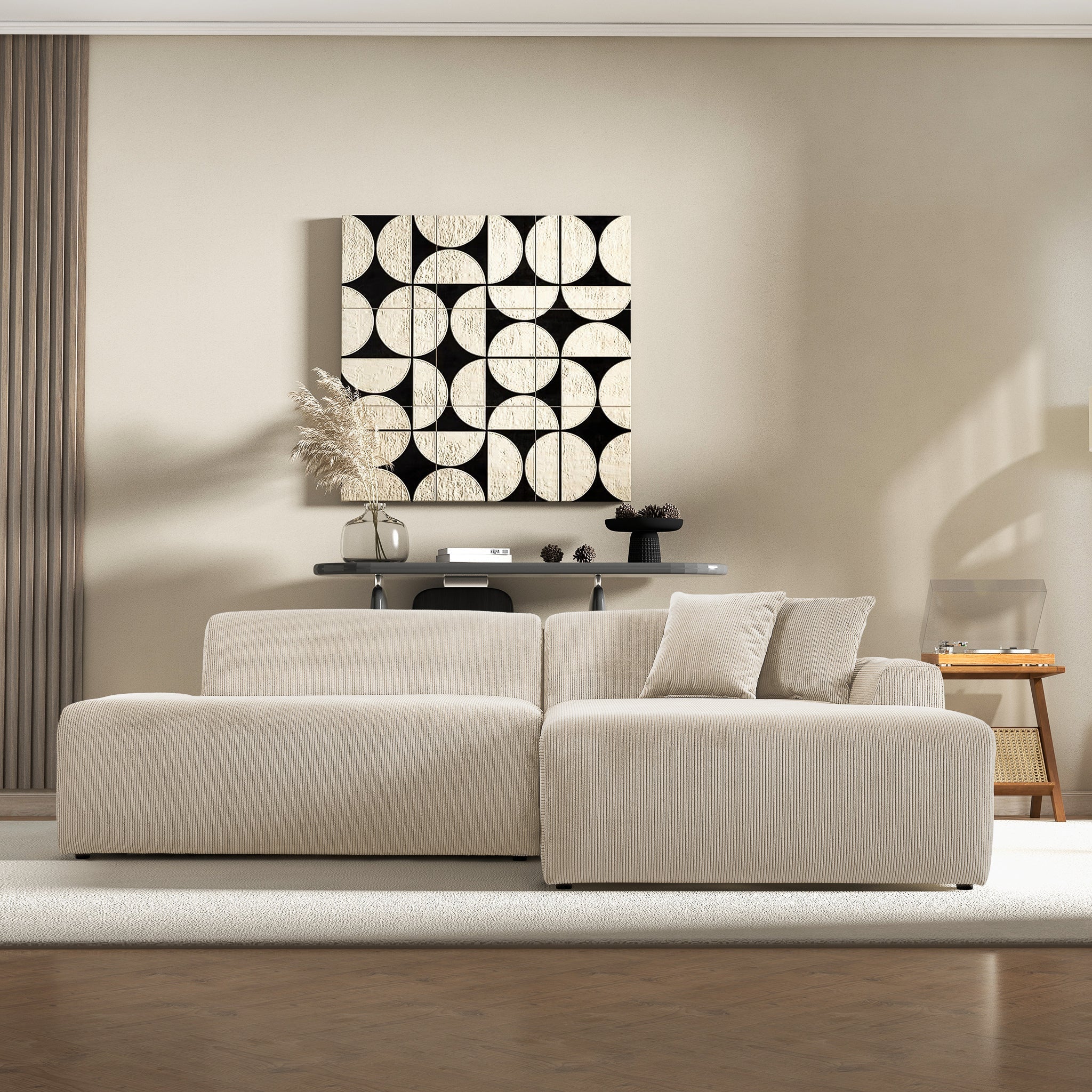 Dexter Cream Corduroy Sectional Right Facing Chaise