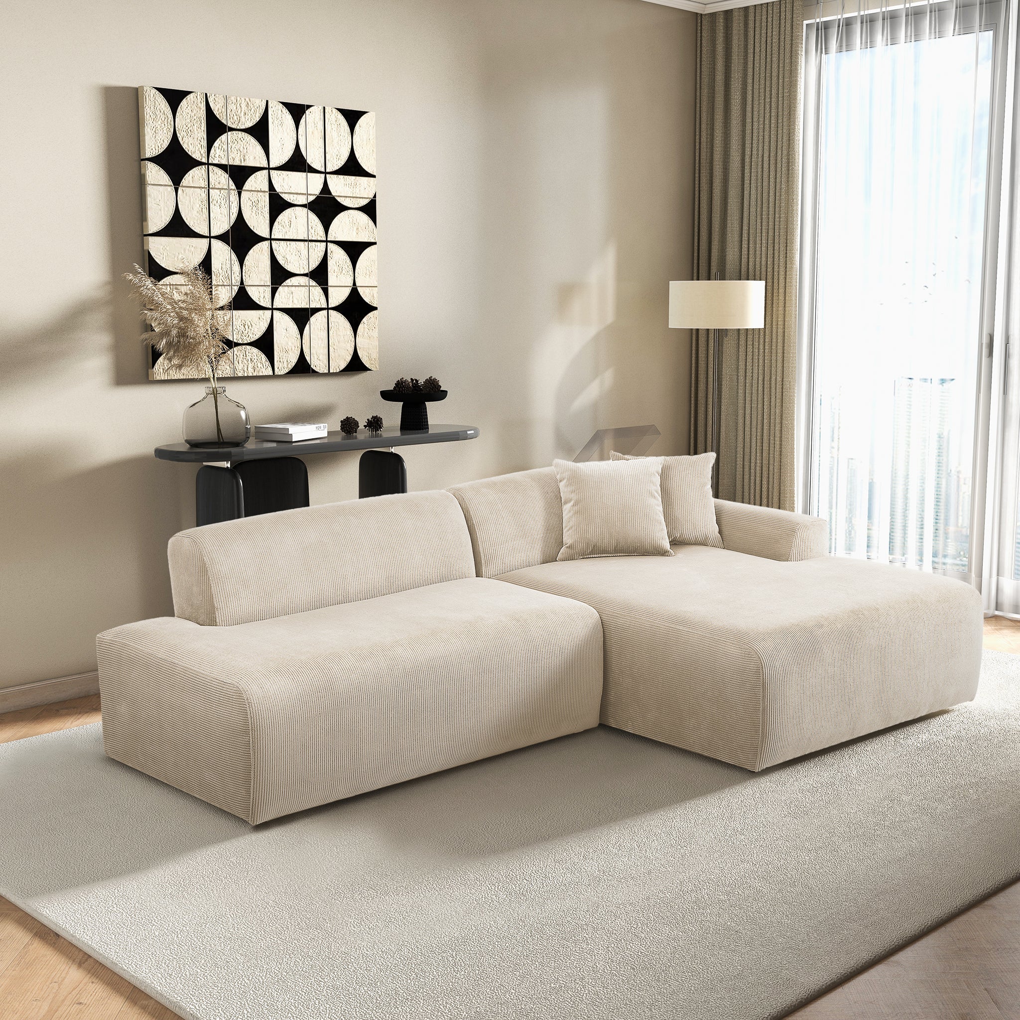 Dexter Cream Corduroy Sectional Right Facing Chaise