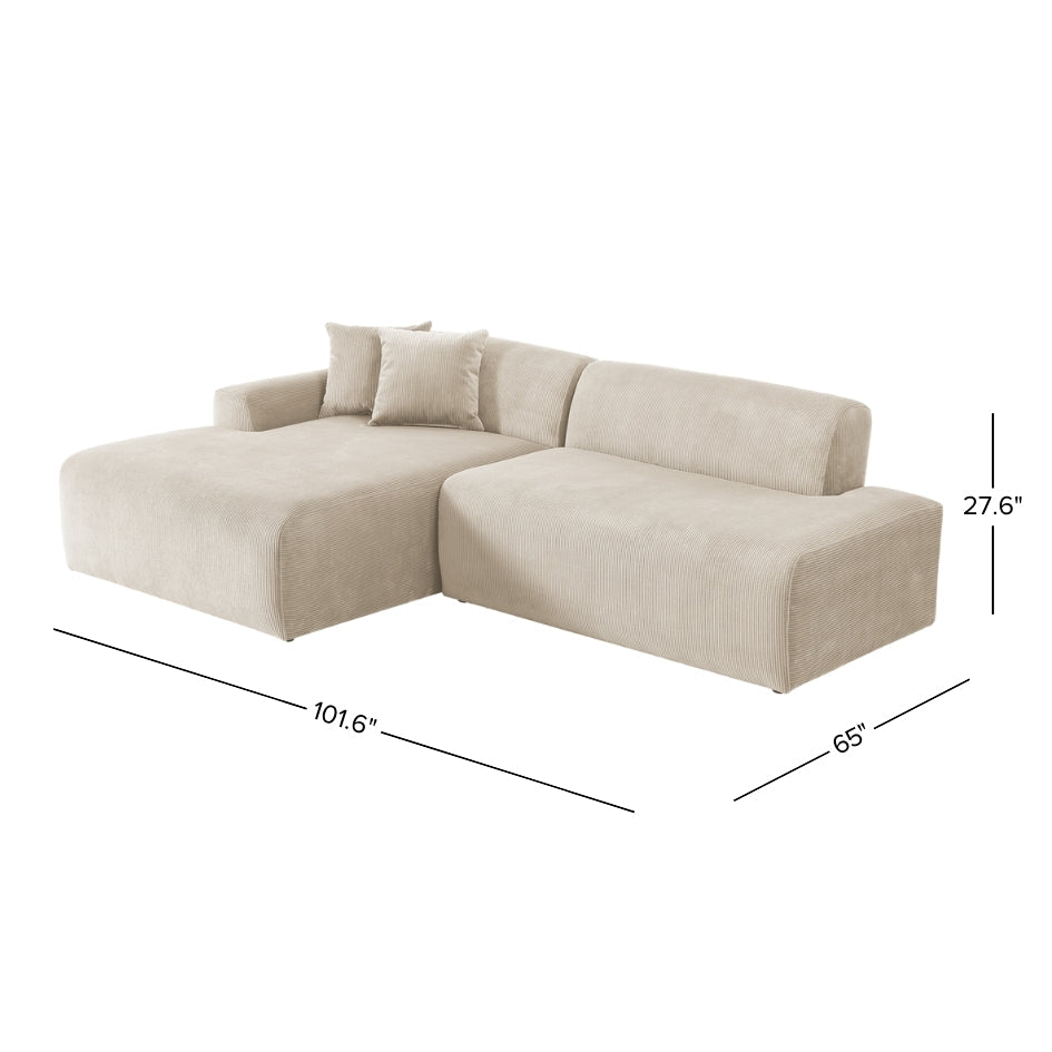 Dexter Cream Corduroy Sectional Right Facing Chaise