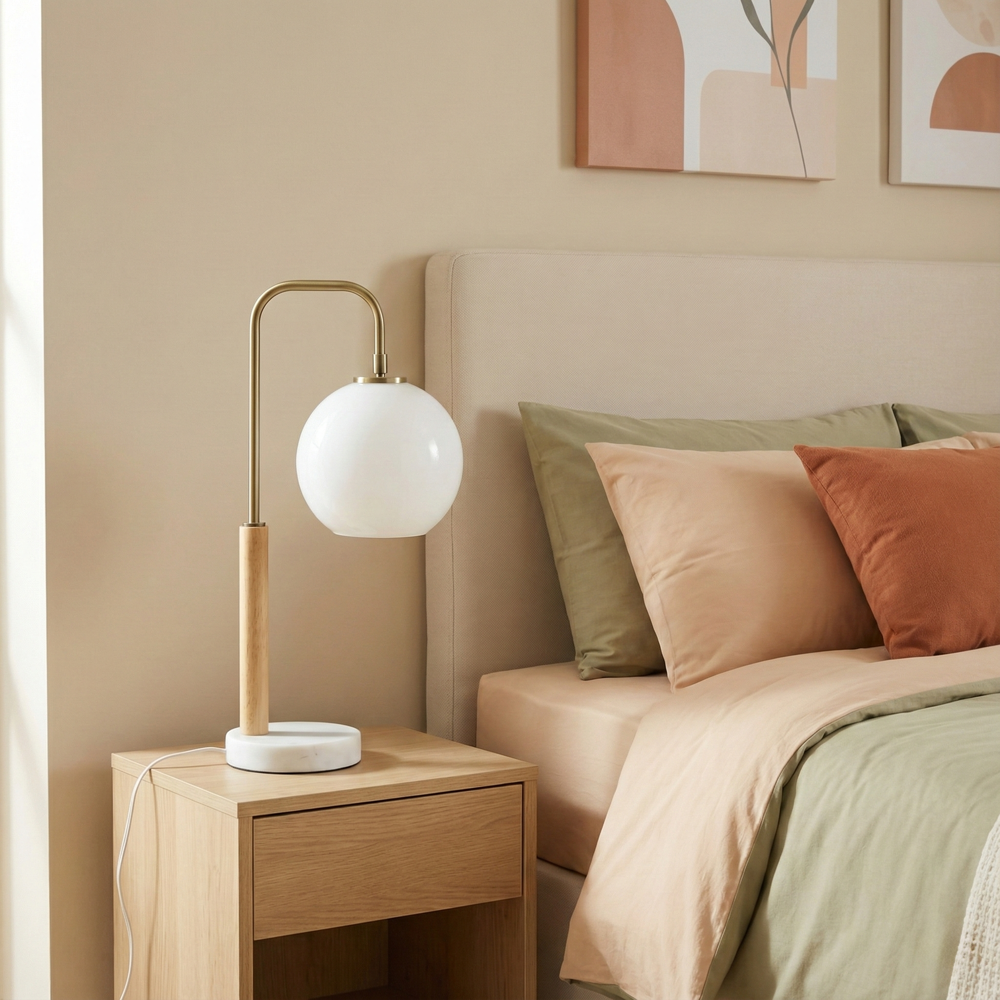 Dione White Globe Lampshade Table Lamp with Marble Base