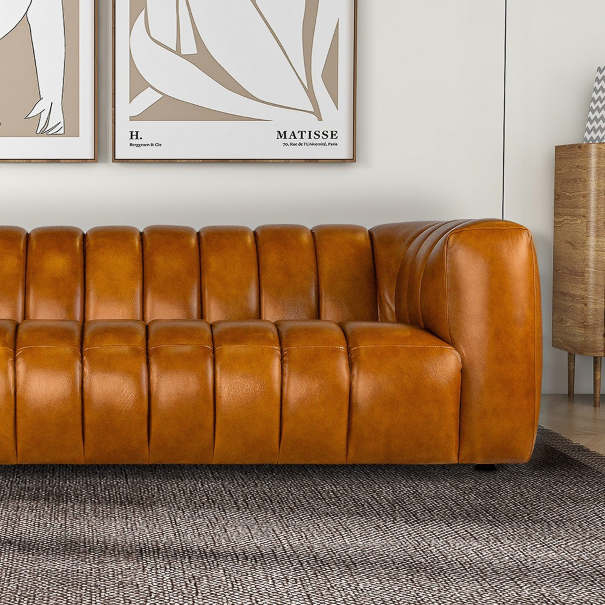 Downey Cognac Genuine Leather Sofa