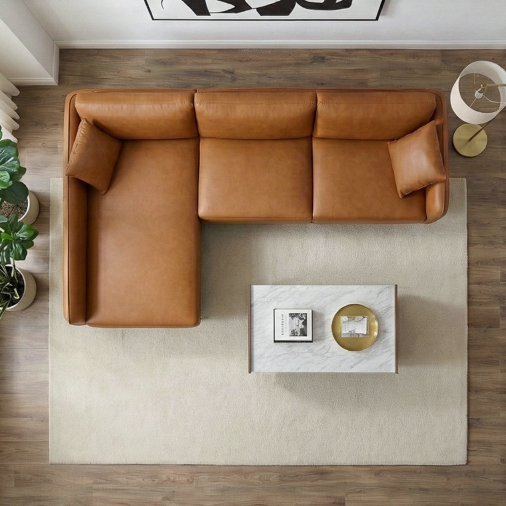 Draper Sectional Left - Cognac Vegan Leather