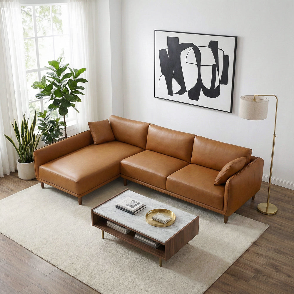 Draper Sectional Left - Cognac Vegan Leather