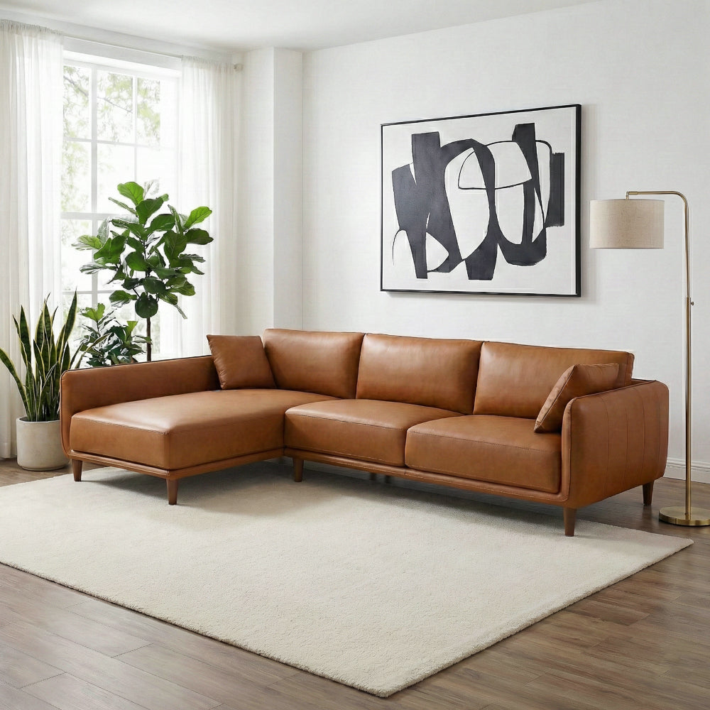 Draper Sectional Left - Cognac Vegan Leather