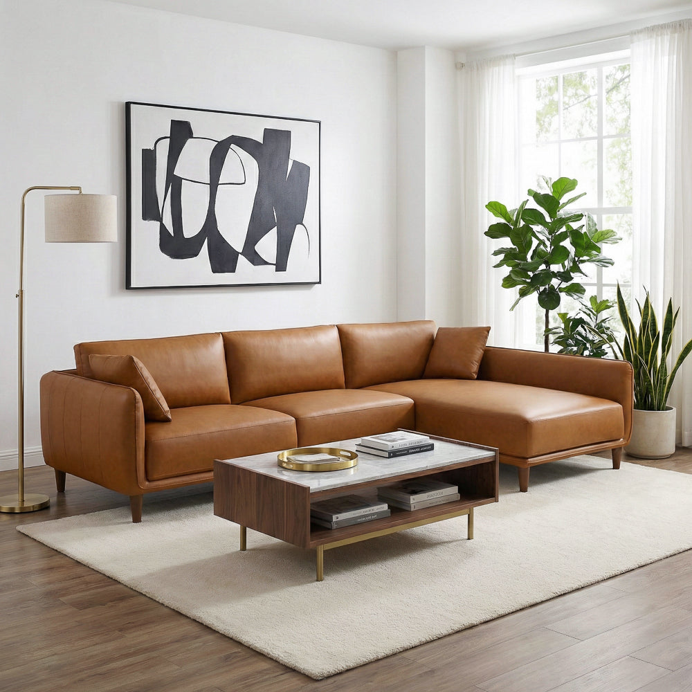 Draper Sectional Right - Cognac Vegan Leather