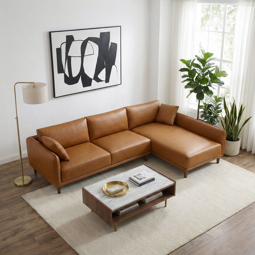Draper Sectional Right - Cognac Vegan Leather
